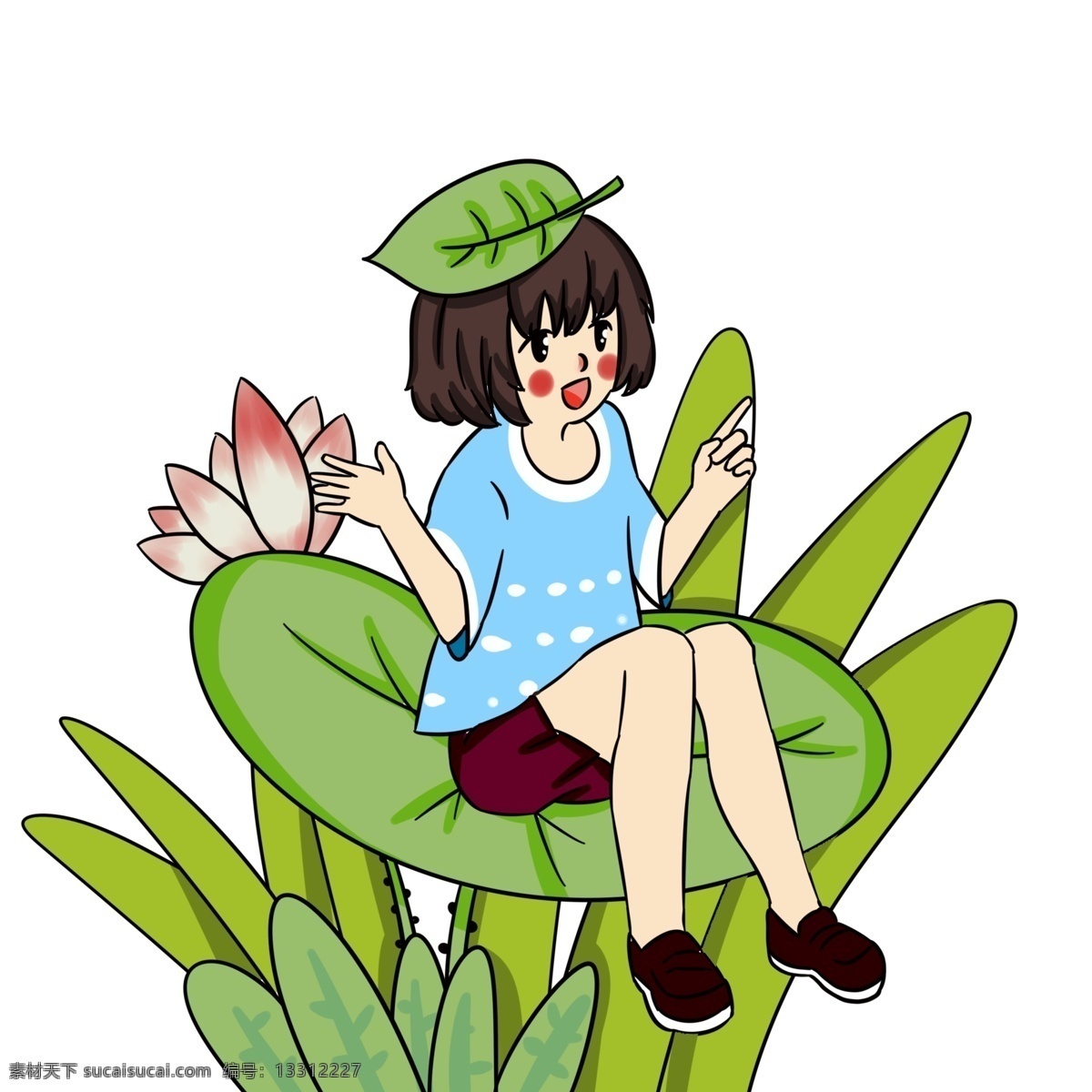 夏日 坐在 荷花 上 小女孩 夏天来了 吃西瓜 人物 夏天 夏季 夏至 大暑 小孩 小暑 清爽 草丛 草地 西瓜 解暑 零食