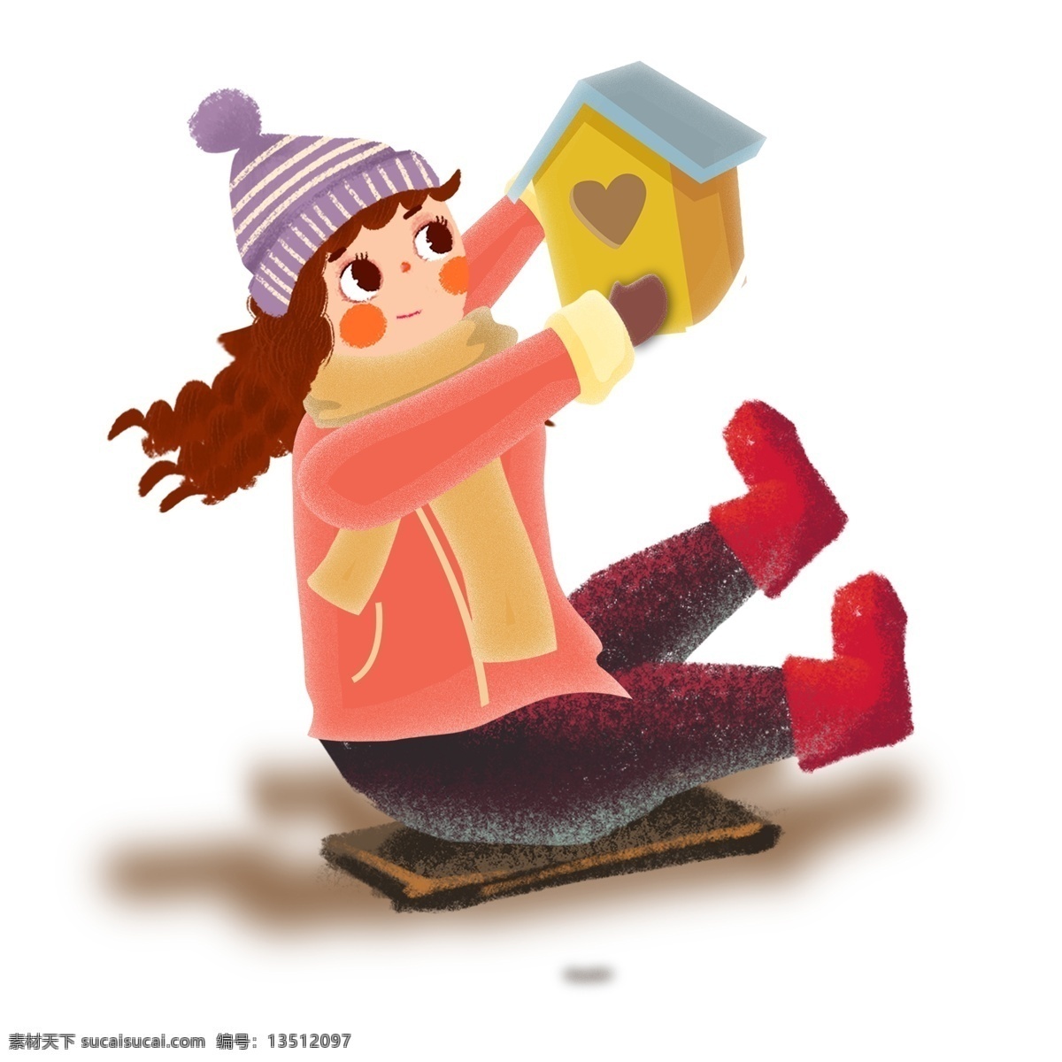 手绘 可爱 滑雪 女孩儿 唯美 女孩 插画 运动 冬日 女生 少女