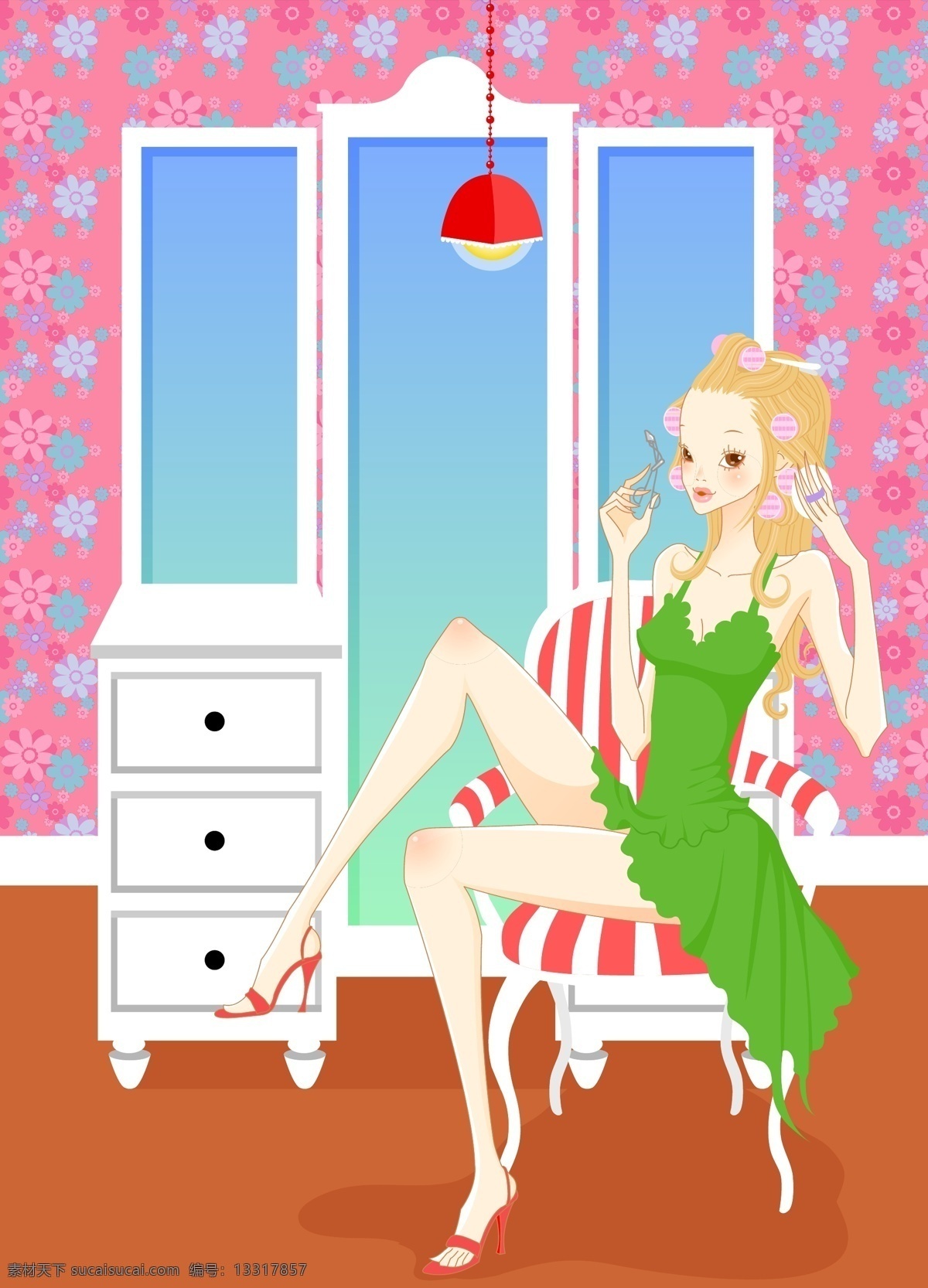 靓女 房间 矢量图 镜子 卡通矢量图 性感 矢量人物