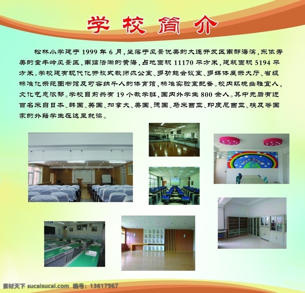 学校简介 暖色调 照片排版 咖啡色调 淡绿 淡黄底色 企事业 展板 模板 学校展板素材 展板模板 广告设计模板 源文件