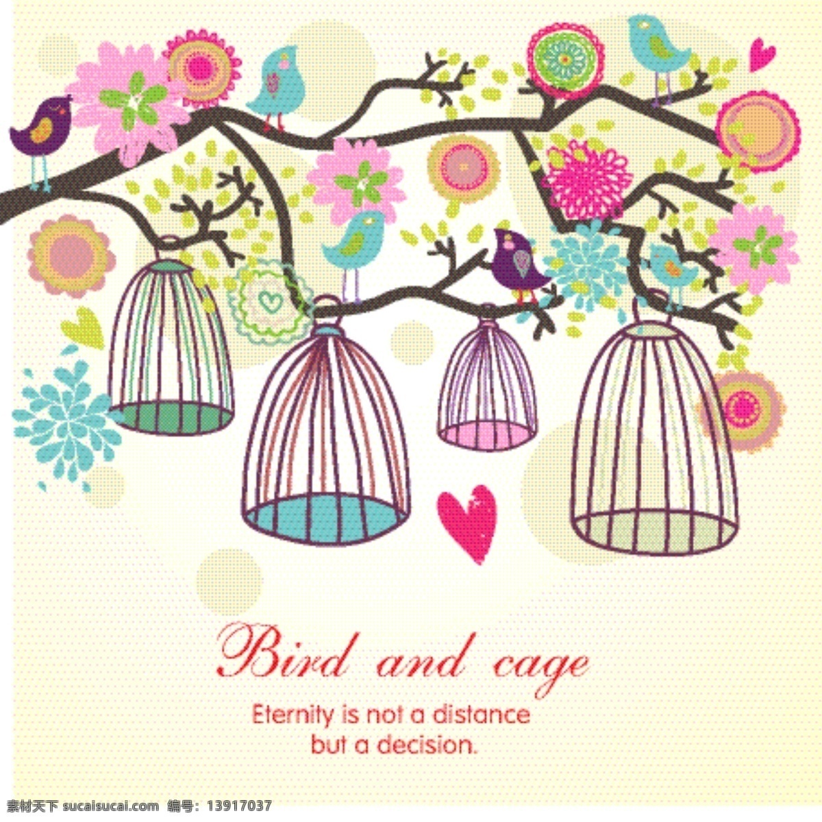 鸟茏免费下载 爱心 小鸟 手绘鸟茏 粉唯美 树 家居装饰素材 壁纸墙画壁纸