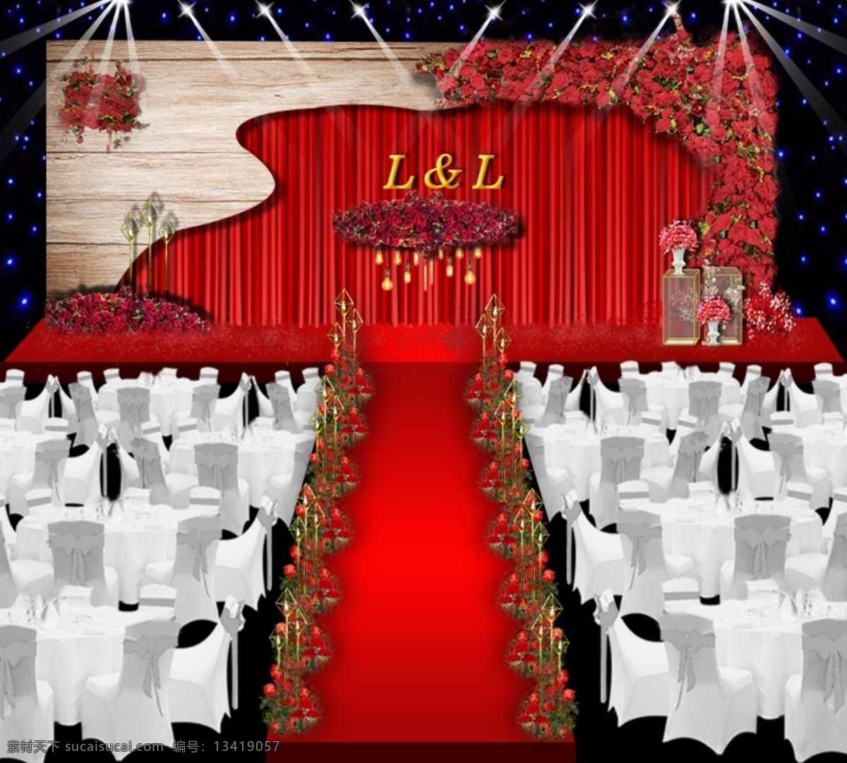 红色 花艺 婚礼 舞台 效果图 红色花艺婚礼 红色婚礼 木纹造型婚礼 布置 结婚