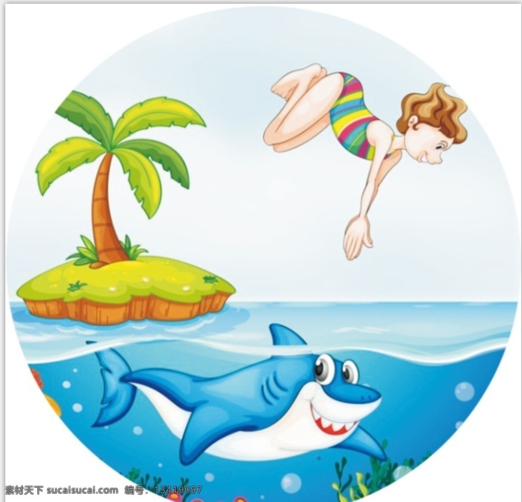 儿童卡通画 幼儿园 墙绘 海底世界 墙绘图片 圆形图 生物世界 海洋生物