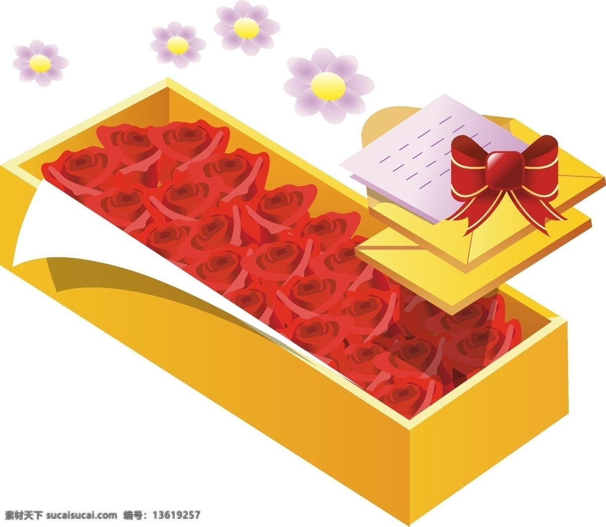金色 盒子 红色 玫瑰花 元素 红 色