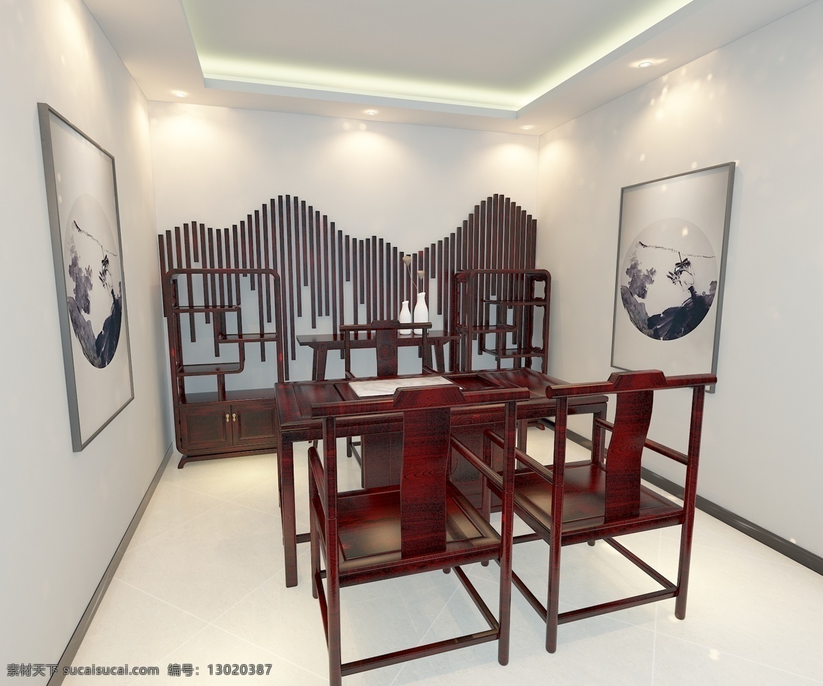 新 中式 小 茶室 模型 图 新中式 三维模型 现代 木制家具