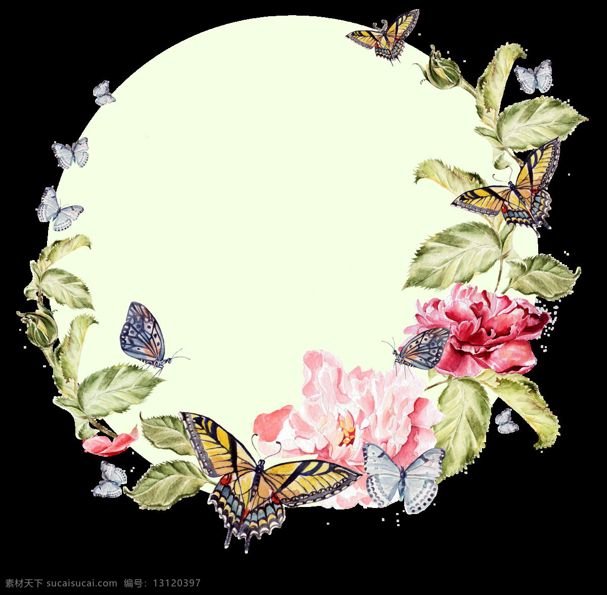 圆形 蝴蝶 植物 卡通 透明 抠图专用 装饰 设计素材