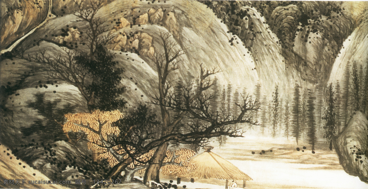 名家 高 岑 山水 名画 书画 图 之一 古画 山水画 山水图 书画真迹 中国水墨画 名家高岑 文化艺术