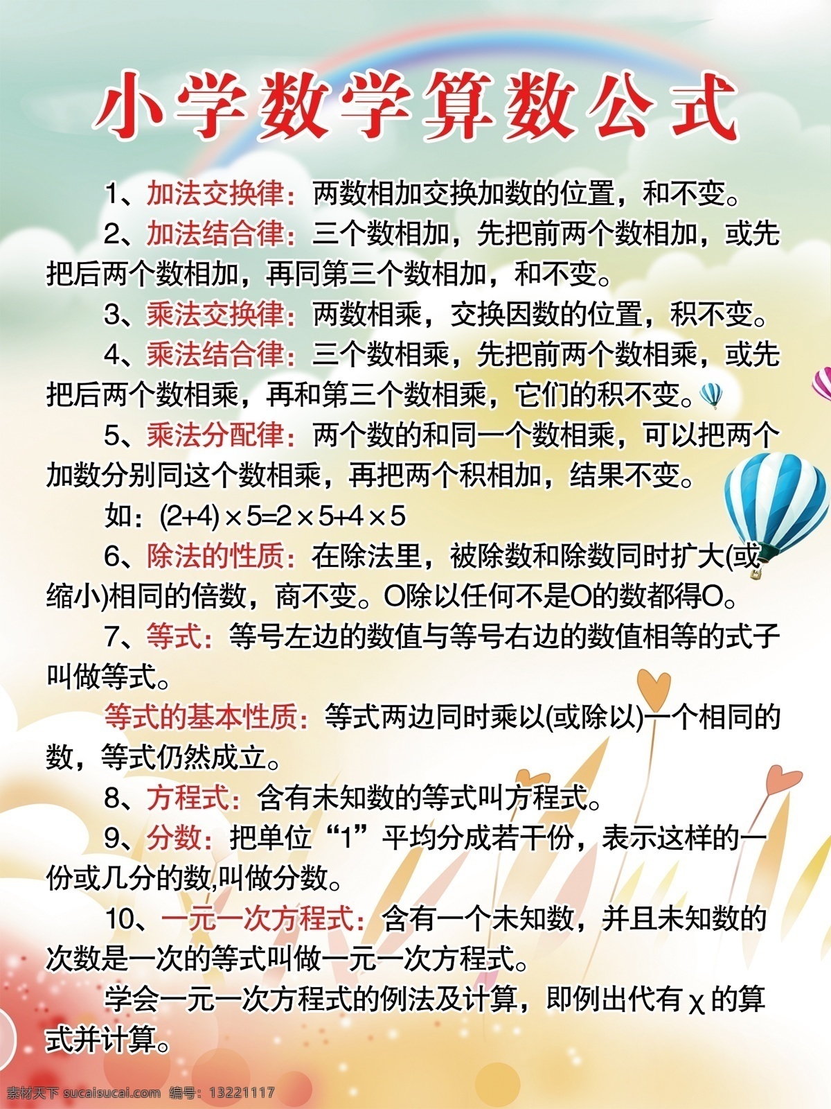 小学 数学 算数 公式 气球 分层 背景素材