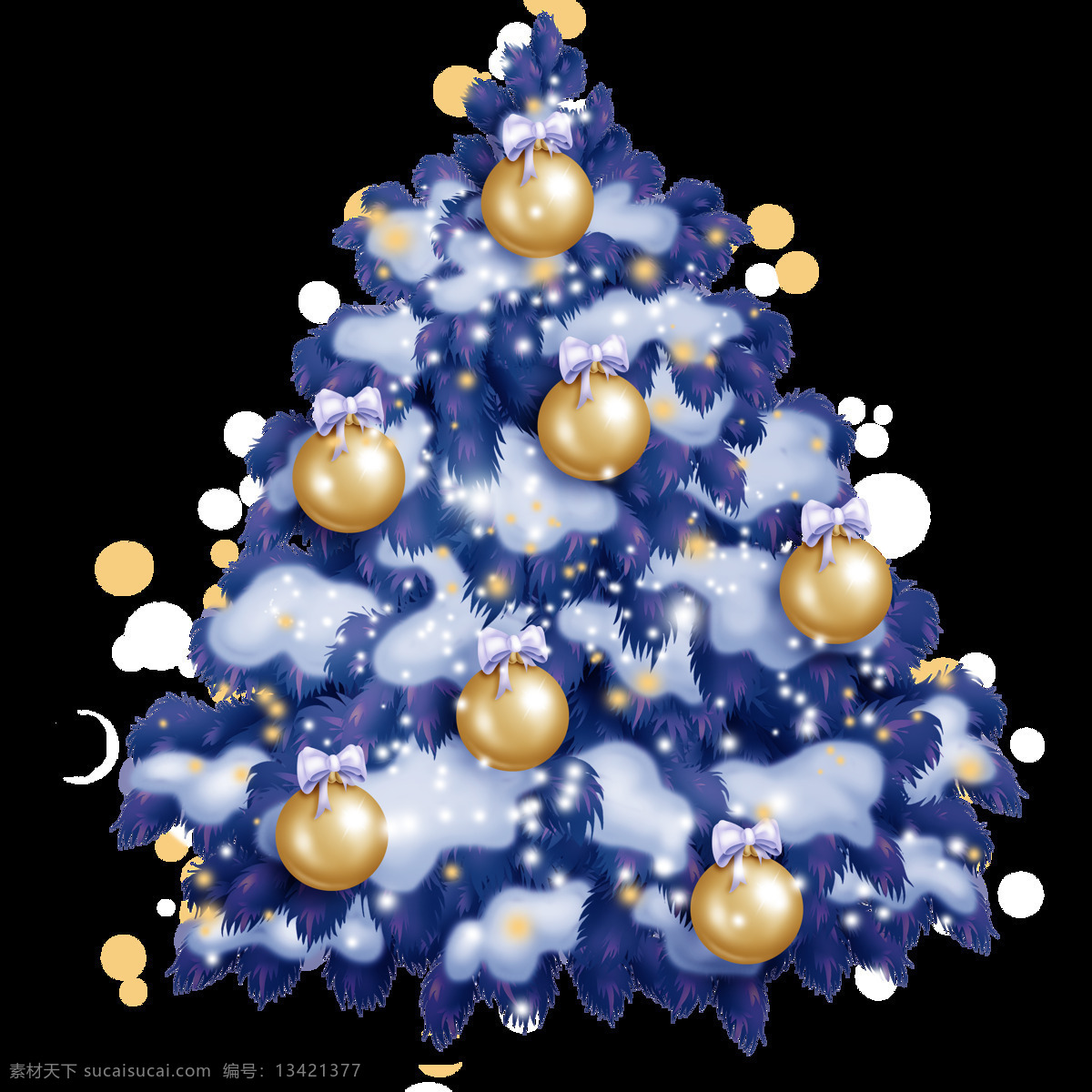 深 紫色 圣诞树 透明 白色 金色小球 卡通 免扣素材 圣诞节 水彩 透明素材 装饰图案