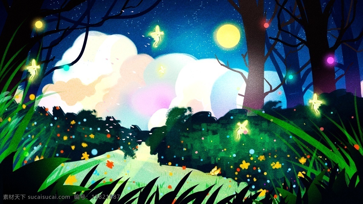 童话 风 奇幻 森林 背景 彩色 梦幻 背景素材 卡通背景 手绘背景 童话风 森林背景 广告背景 psd背景