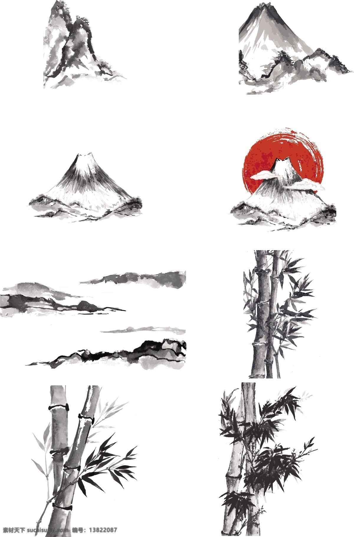 中国 传统 水墨 山水 插画 绘画 图案 艺术 竹子