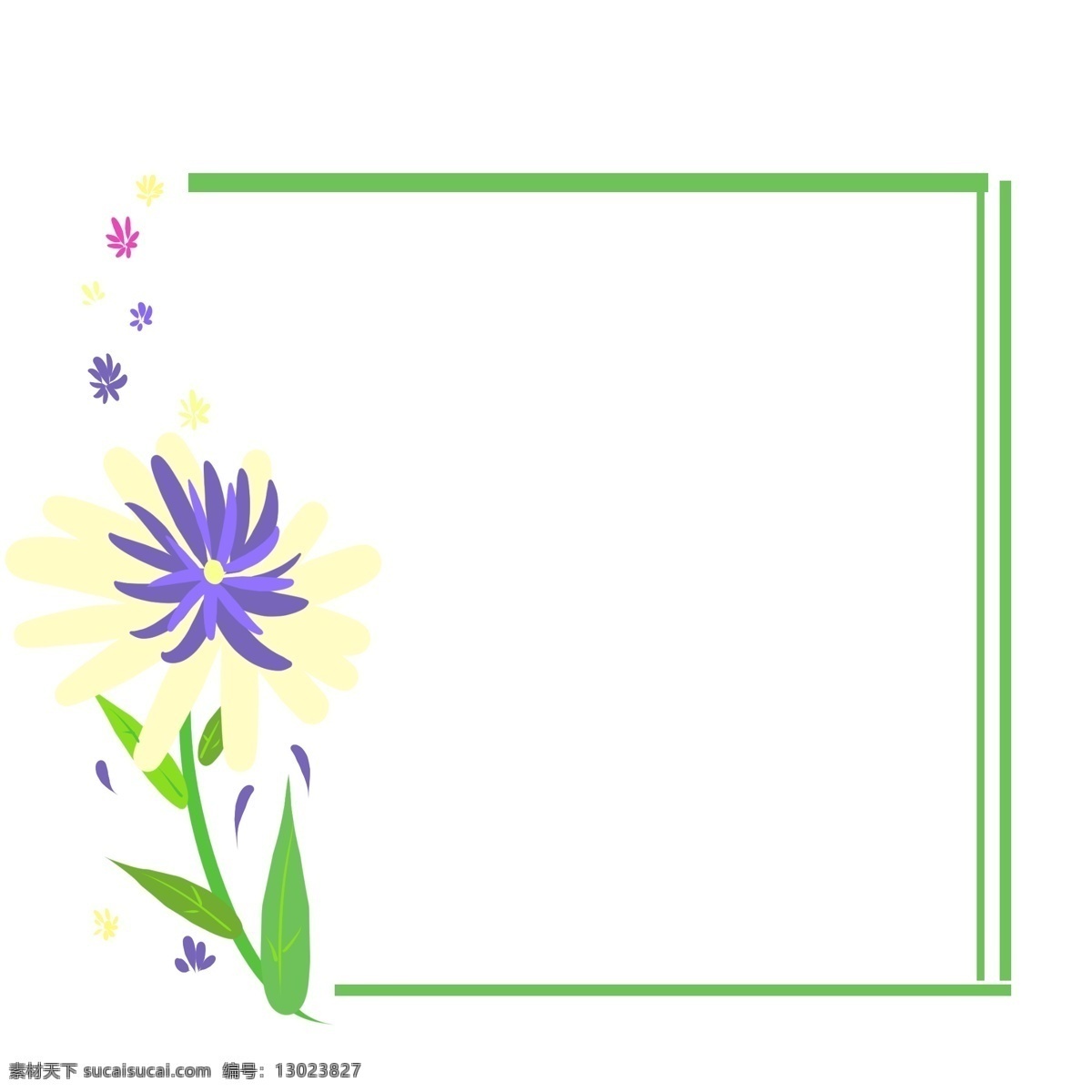 黄色 花朵 方形 边框 黄色的花朵 花枝边框 紫色花卉 花卉装饰边框 绿色方形边框 卡通边框 边框装饰