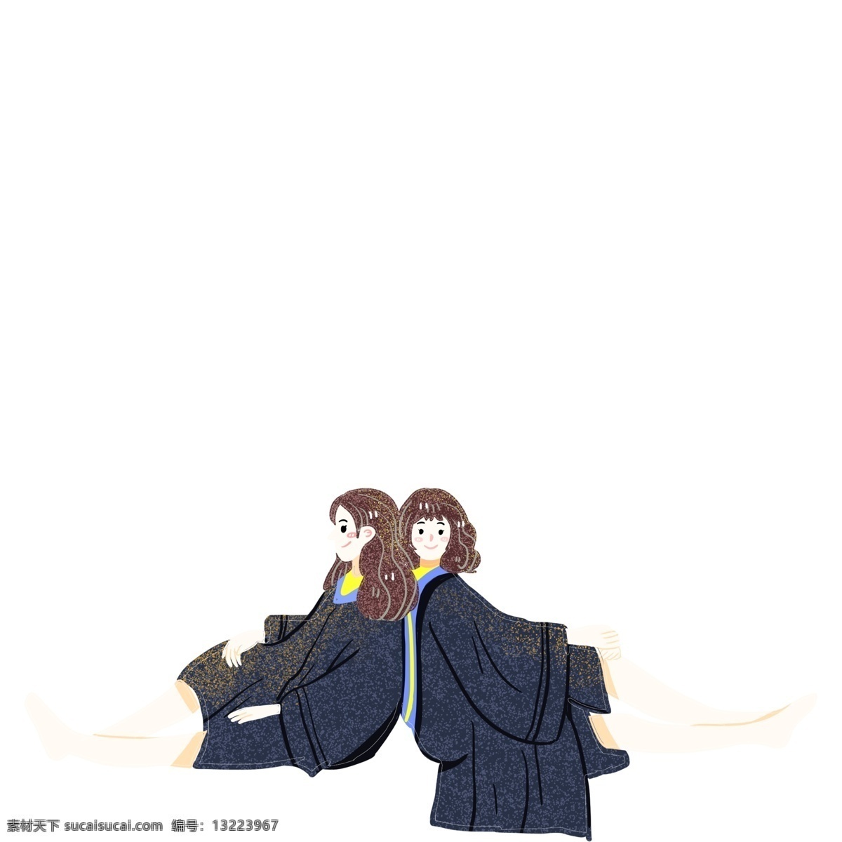 背靠背 穿着 学士 服 女孩 免 扣 图 卡通 学士服女孩 毕业 穿着学士服 女孩免扣图