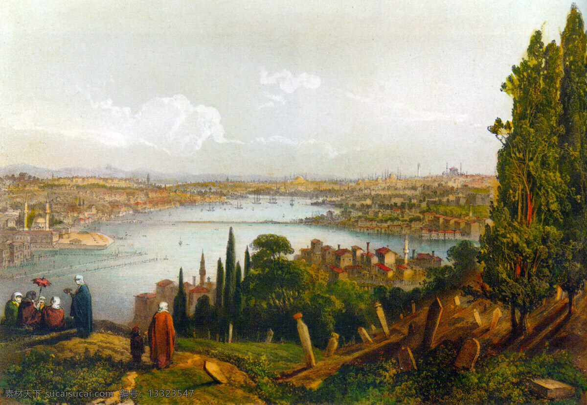 风景图片 村庄 房屋 风景 古典 河流 绘画书法 建筑 世界名画 西洋油画 树木 文化艺术 家居装饰素材