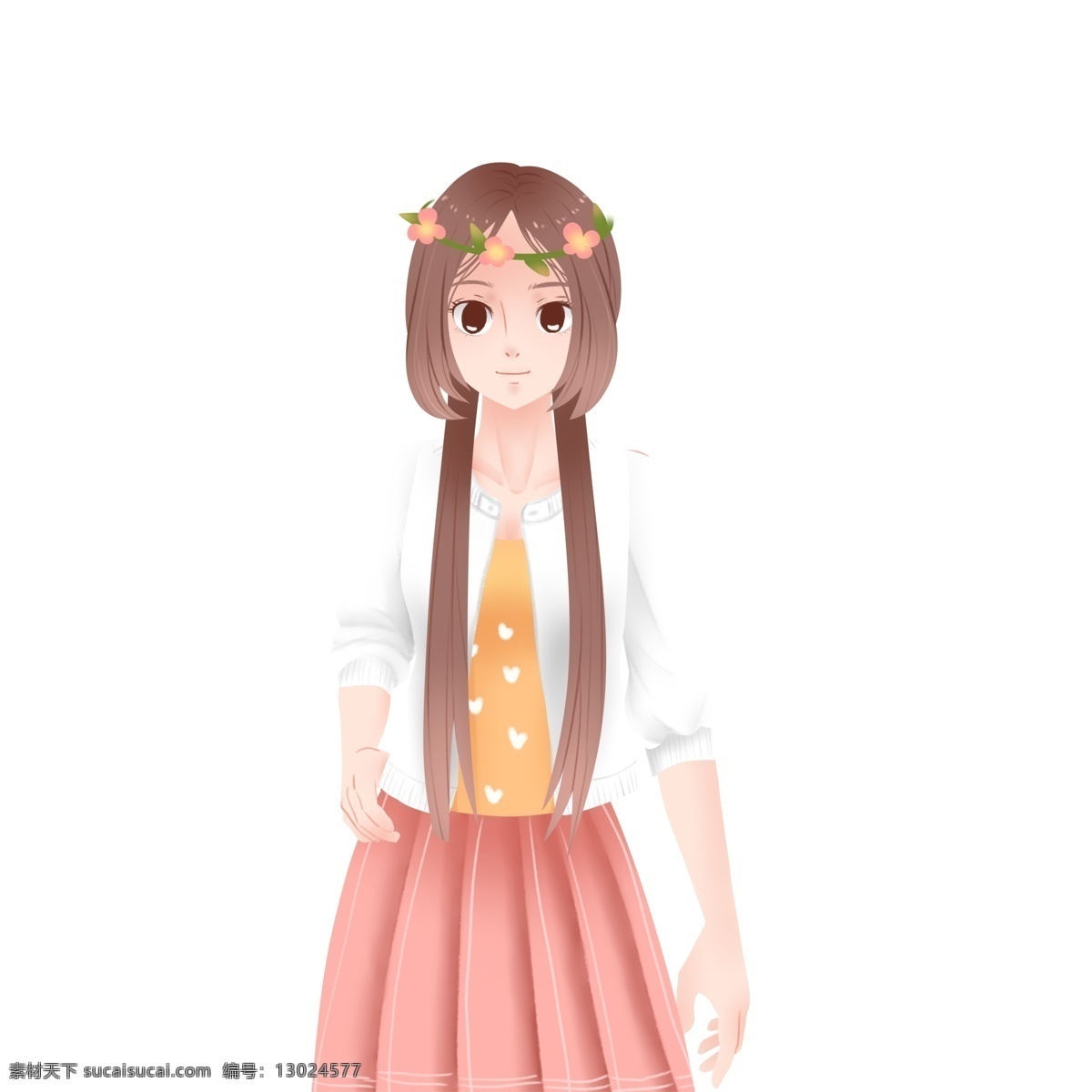 卡通 长发 女孩 图案 元素 卡通人物 时尚女孩 长发女孩 戴花环的女孩 设计元素 元素设计 创意元素 手绘元素 免抠元素