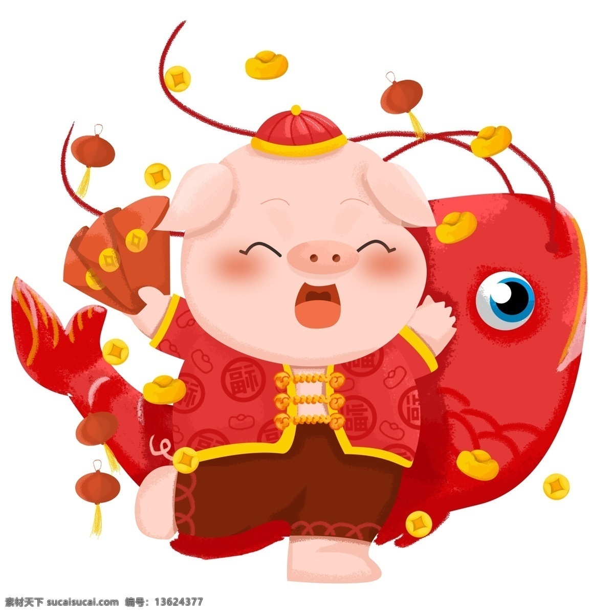 猪年 动物 猪 卡通 可爱 插画 形象 原创 商用 2019 红包 喜庆 新年 欢快