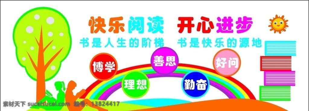 校园展板 校园文化墙 快乐阅读 开心进步 展板模板