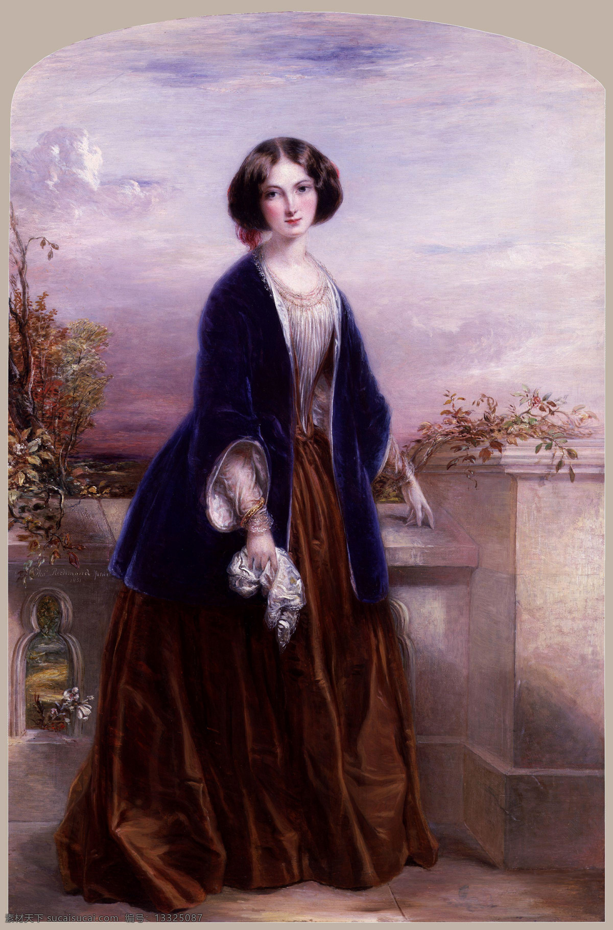 春光美 埃菲 格雷 thomas ichmond 美术 油画 女人 女子 美人 少妇 动作 表情 姿势 服饰 西方油画 树木 围墙 油画艺术 油画作品36 绘画书法 文化艺术