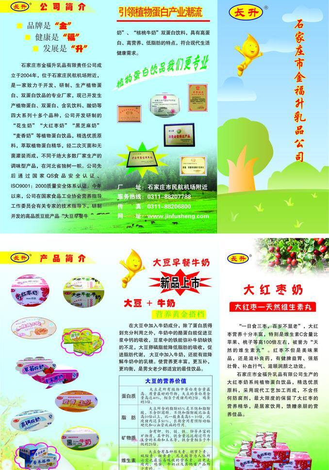 乳品 公司 三 折页 大红枣 三折页 新品上市 宣传页 金豆 金福升乳业 矢量 psd源文件