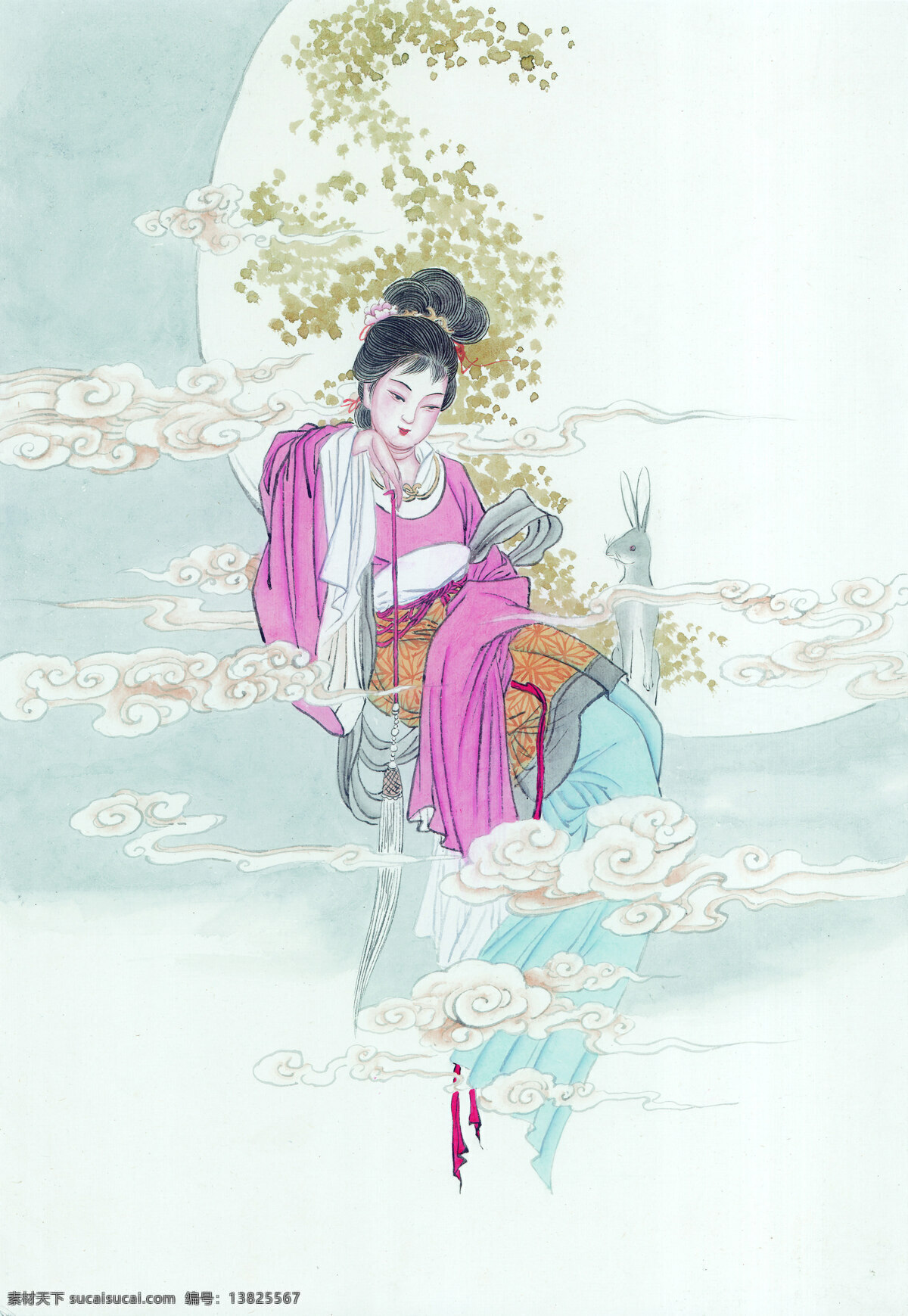 美女 国画 绘画 美术 艺术 中国画 装饰素材 无框画