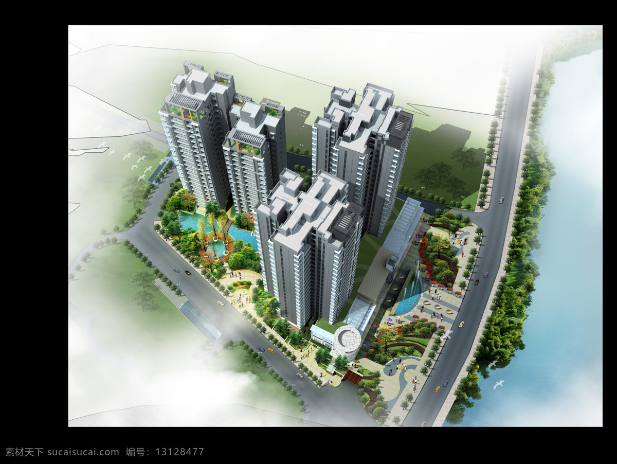 3d 室外 建筑 效果图 psd源文件
