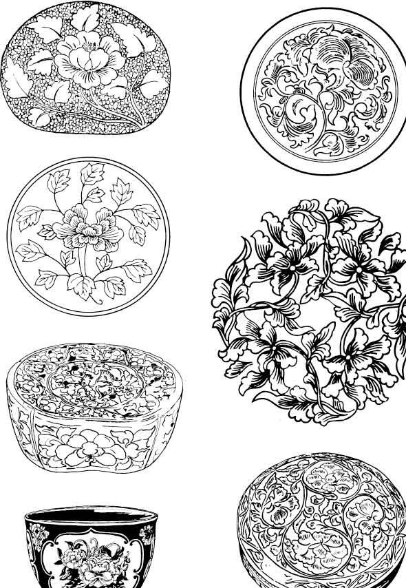 植物 花纹 花 牡丹 花瓶 美术绘画 文化艺术 矢量