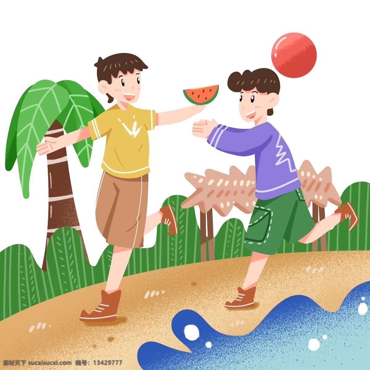 夏季 小伙伴 争抢 西瓜 可爱 在外 土地 玩耍