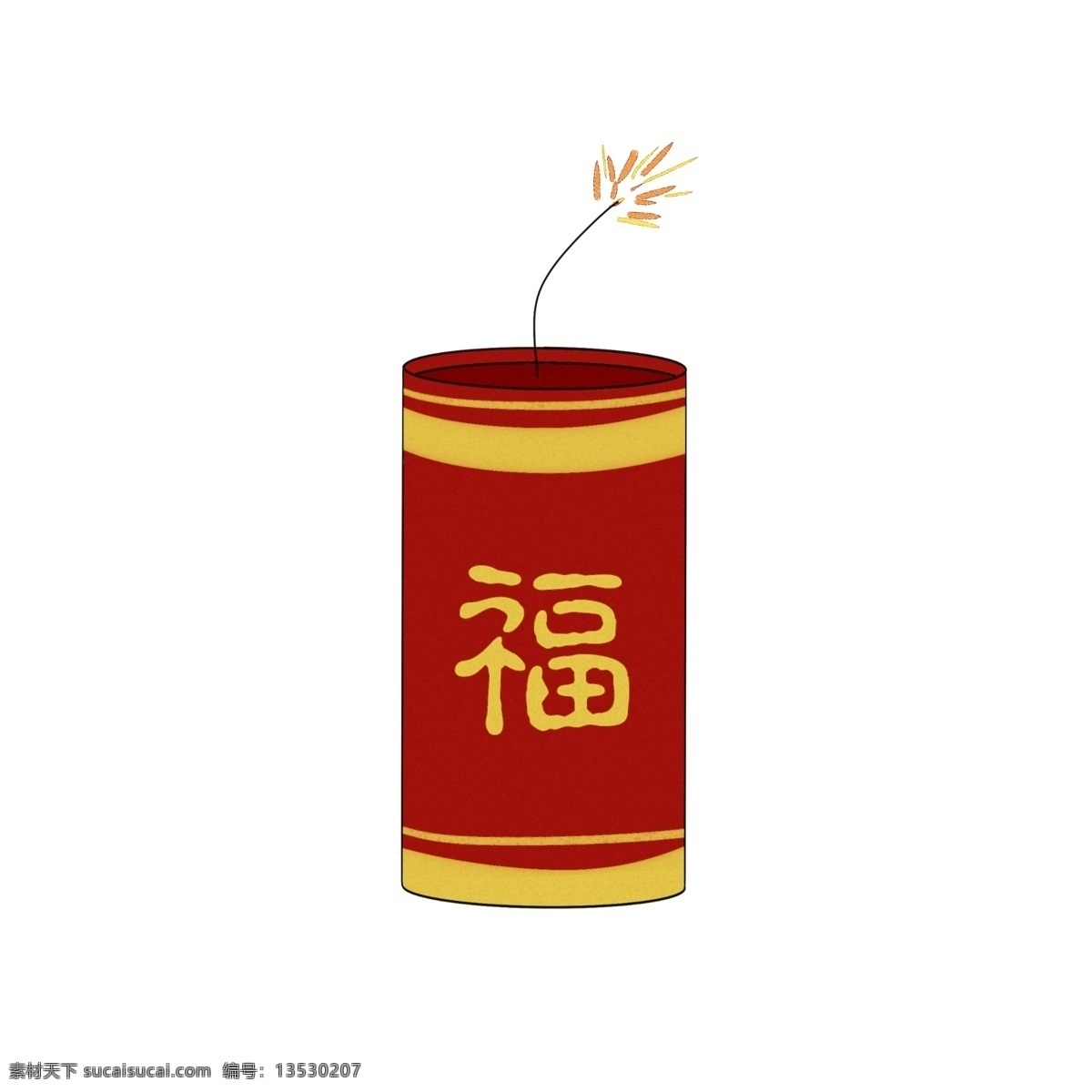 红色 爆竹 手绘 插画 红色的爆竹 黄色的福字 手绘爆竹 卡通爆竹 漂亮的爆竹 黄色的火花 福字爆竹