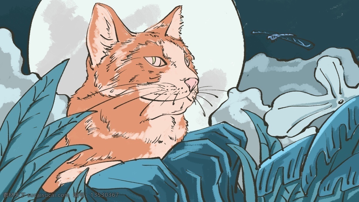 描 风格 萌 宠 插画 晚安 猫咪 描边风格 治愈系 萌宠插画 晚安你好
