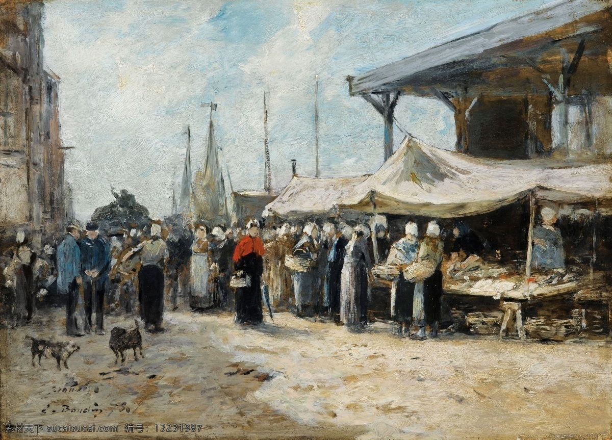 大师 画家 风景画 静物 油画 建筑 装饰画 market fishing trouville boudin eugene 人物 高清 西方 国外 现代 家居装饰素材