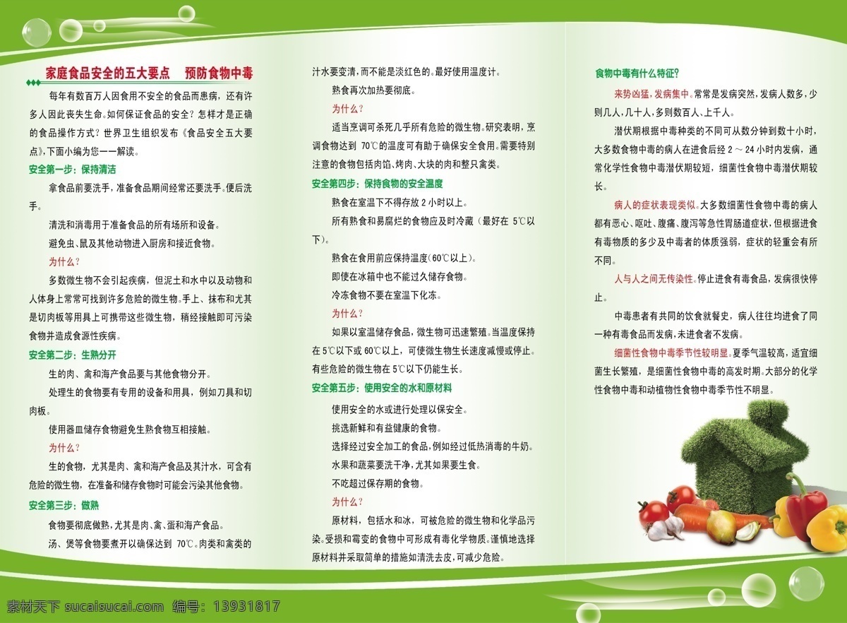 食品安全折页 食品安全 食物中毒 家庭食品安全 青草房子 瓜果 画册设计