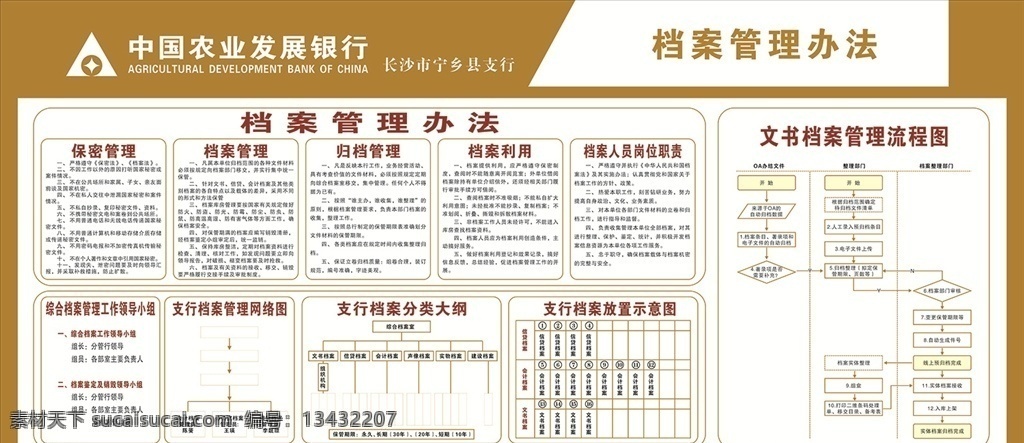 农业发展银行 档案管理 展板 简洁 金色 展板模板