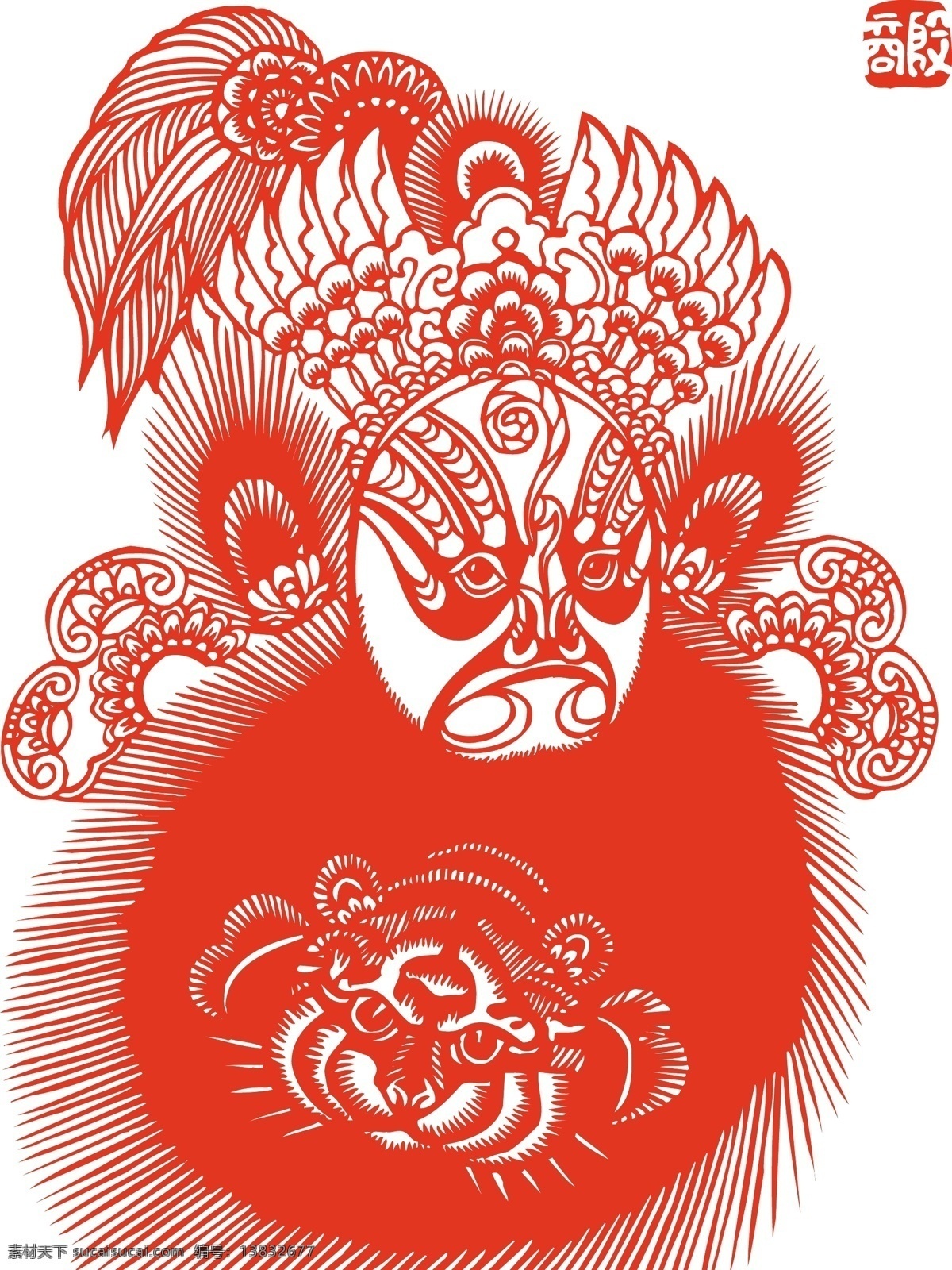 中国 脸谱 红色 剪纸 中国风