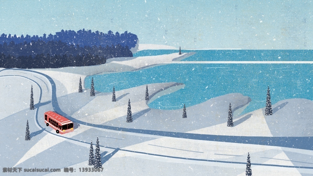 冬季 冬天 初雪 雪景 插画 风景