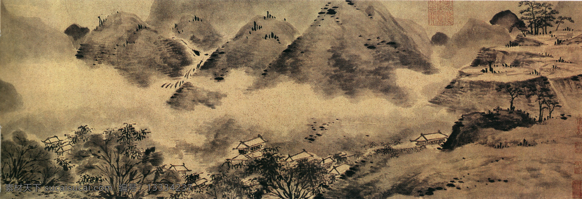 山水 名画 仿 米 图 国画 山水画 中国水墨画 文化艺术