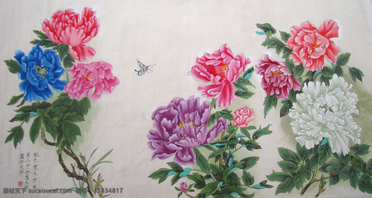 工笔花鸟画 国画 蝴蝶 绘画书法 牡丹 文化艺术 重彩画 吴 玉阳 工笔 设计素材 模板下载 吴玉阳 纸本