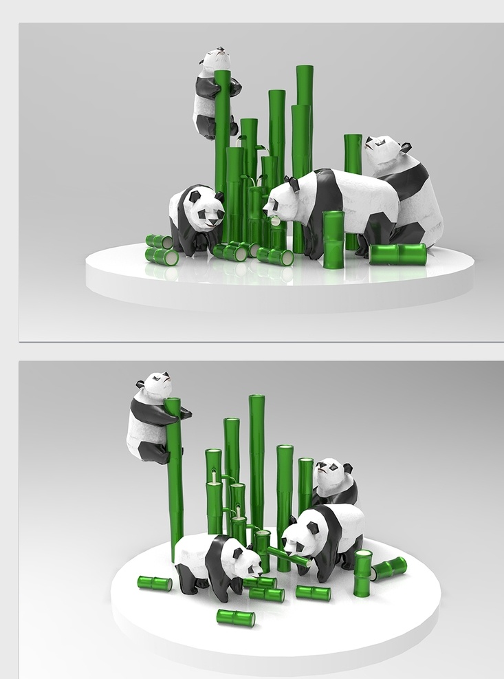 美陈图片 su模型 草图大师模型 熊猫雕塑 雕塑 竹子 3d设计 展示模型 skp
