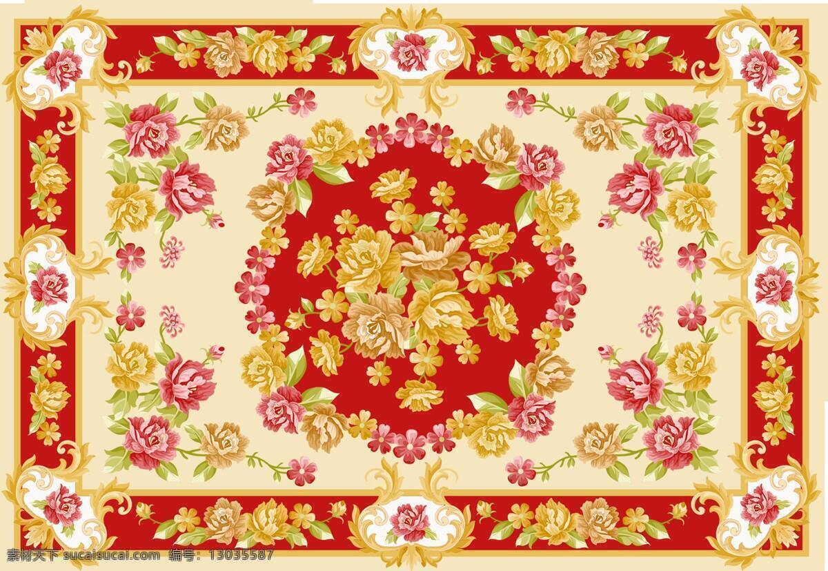大花 图案 手工 地毯 红色 花 花纹 底纹边框