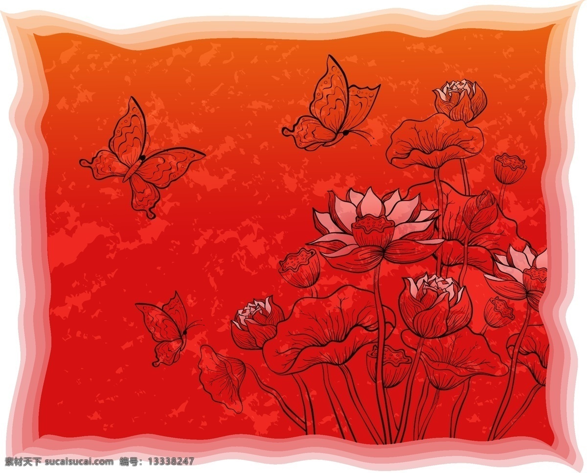 非常 好看 矢量 背景 红底 线条 优美 矢量图 花纹花边