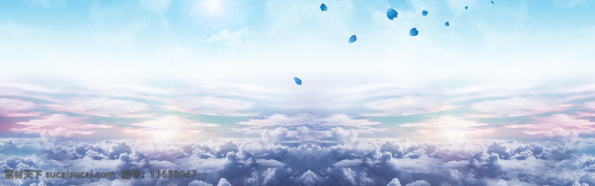 唯美 紫色 花海 banner 背景 清新 蓝色天空 紫色花海 素 材