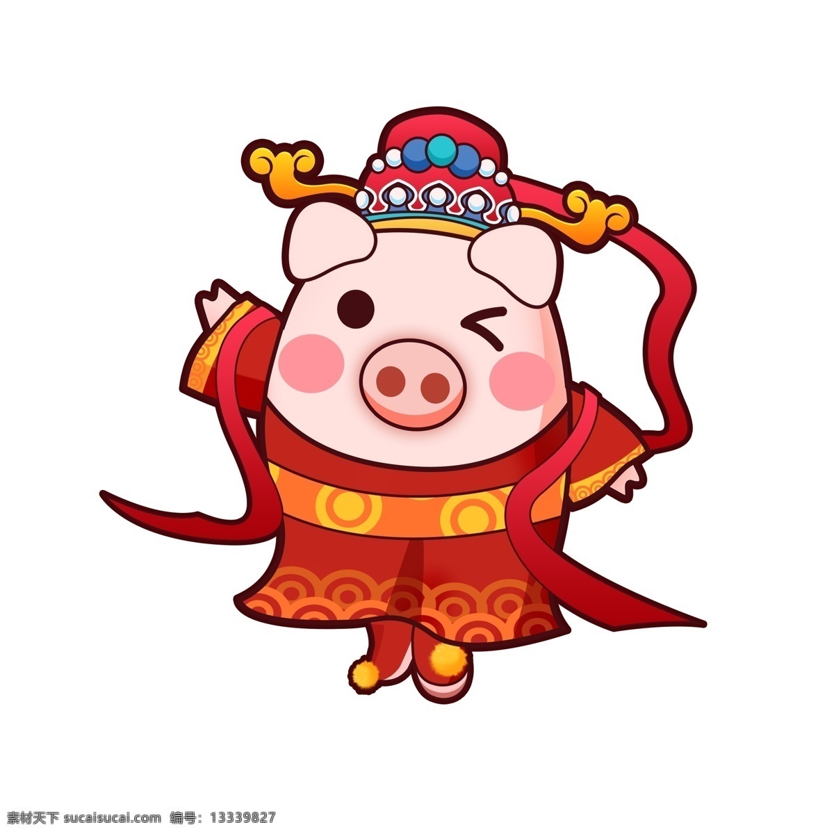 喜庆 中国 风 财神爷 小 猪 财神 插画 中国风 中国元素 春节 手绘 小猪形象 猪年形象 大年初二 财神到 新春 过年