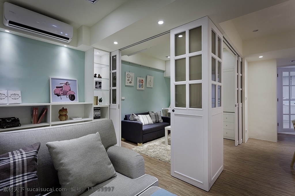 室内 客厅 现代 创意 装修 效果图 时尚沙发 陶瓷地板 立柱造型 白色吊顶 灯光