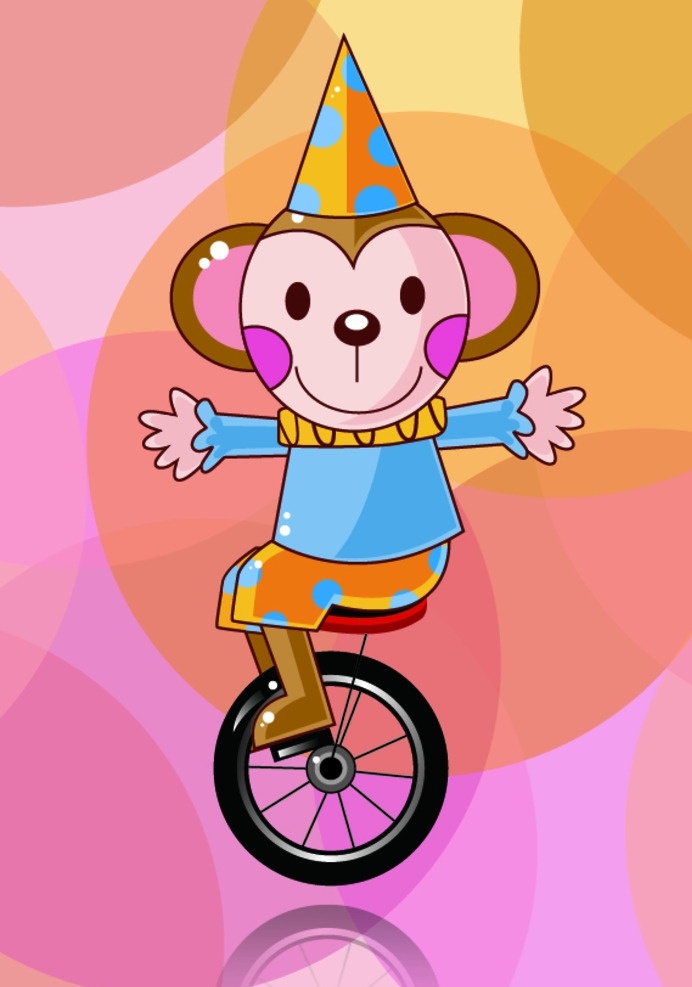 马戏团猴子 卡通猴子 马戏团 杂耍 独轮车 猴子骑独轮车 矢量图 动漫动画 动漫人物