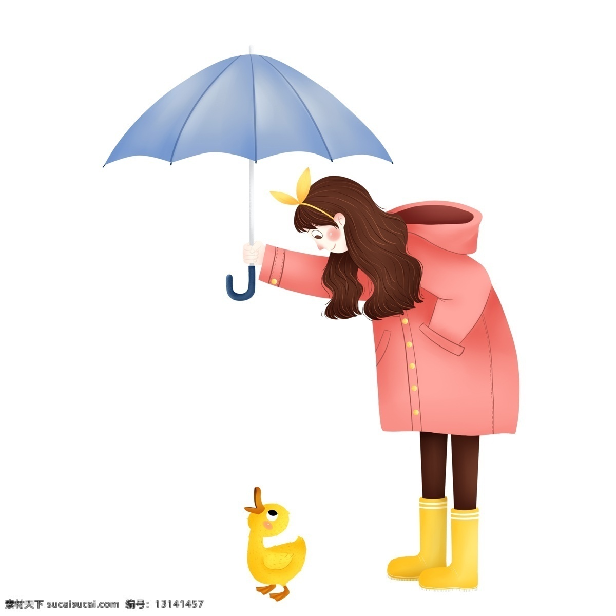 手绘 可爱 卡通 女孩 小黄 鸭 元素 雨伞 小黄鸭 元素设计 装饰图案 彩色元素 卡通元素 可爱元素