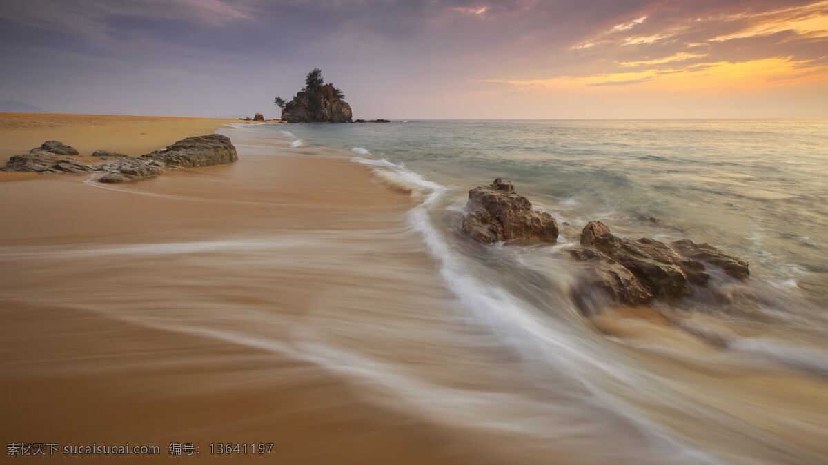 海边 沙滩 浪花 石头 风景 壁纸 天空 夕阳 自然景观 自然风光