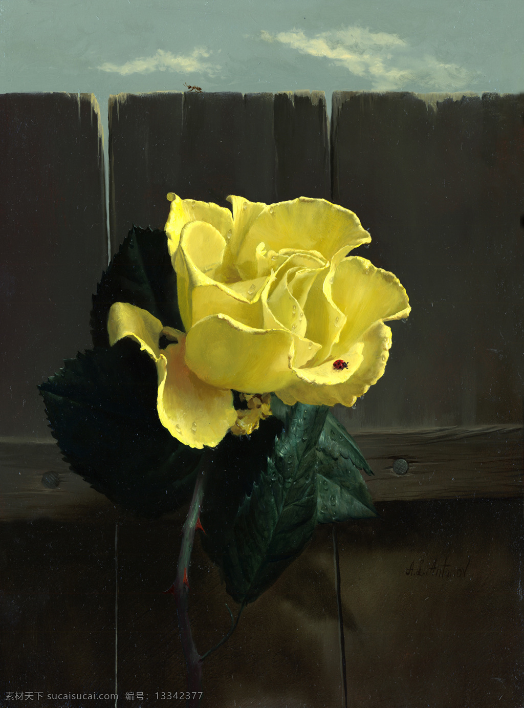 安东诺夫 静物 油画作品 黄 玫瑰 大师级 油画 黑色