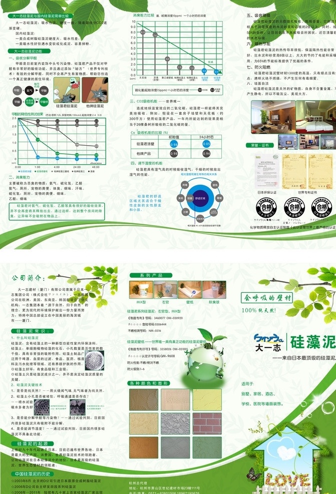 绿色 硅藻 泥 三 折页 绿色键头 草地 绿树 地板 会呼吸的墙壁 爱心 蝴蝶 心花 绿色地球 嫩牙 dm宣传单 矢量