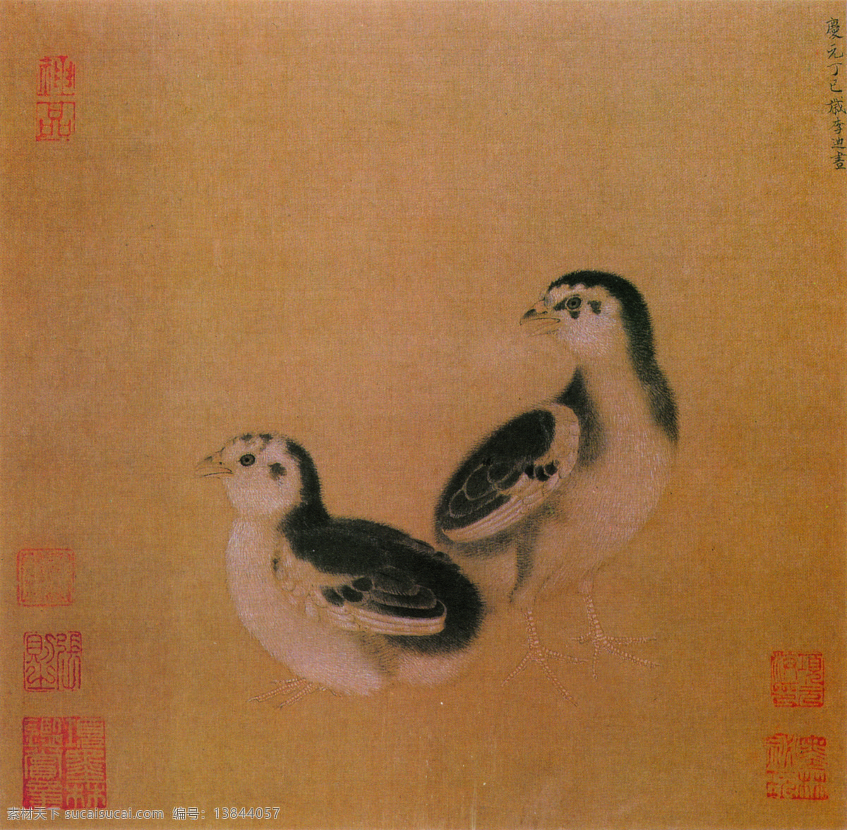 背景 动物 花鸟画 绘画书法 设计图库 书法 文化艺术 印章 鸡雏 饲 图 设计素材 模板下载 鸡雏待饲图 中国工笔画 李迪 家居装饰素材 雕刻 图案