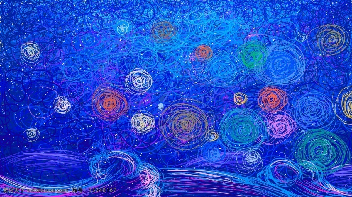 五彩 线圈 海洋 背景 蓝色 海报背景 背景图 清新 五彩线圈 圈圈背景 大海 banner psd背景 彩绘素材
