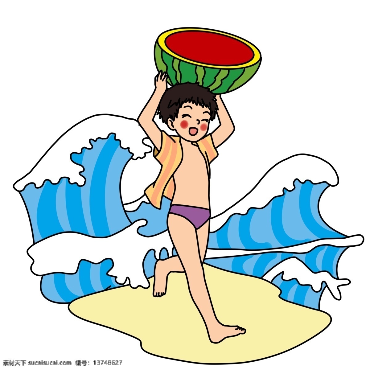 夏日 海边 吃 西瓜 少年 夏天来了 吃西瓜 人物 夏天 夏季 夏至 大暑 小孩 小暑 清爽 草丛 草地 解暑 零食